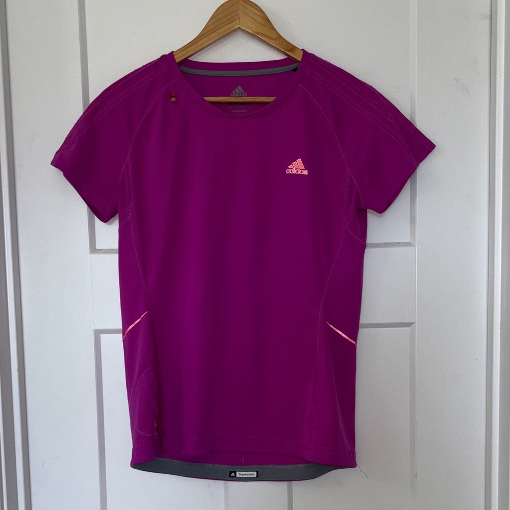 adidas Women's Magenta Performance Tee with Coral Logo